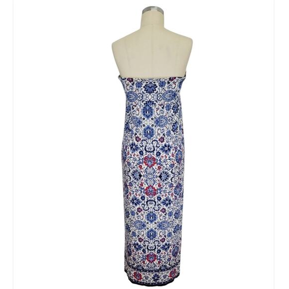 Max Studio Floral Fold-Over Maxi Skirt Size L White Multi Boho Casual Stretchy - Picture 5 of 10